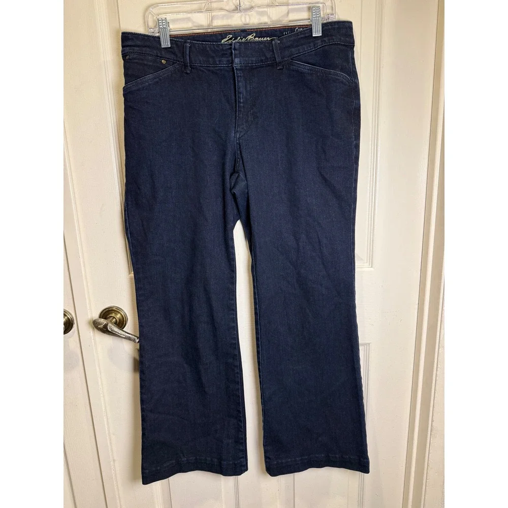 Eddie Bauer Curvy Fit Trouser Leg Dark Wash Denim Jeans‎ Women's Size 12